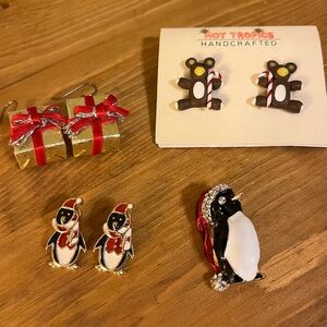Christmas penguin brooch and earrings